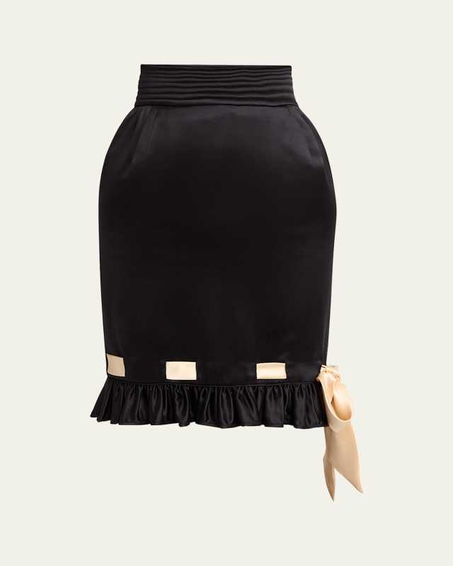 Ribbon Ruffle Hem Double Satin Skirt